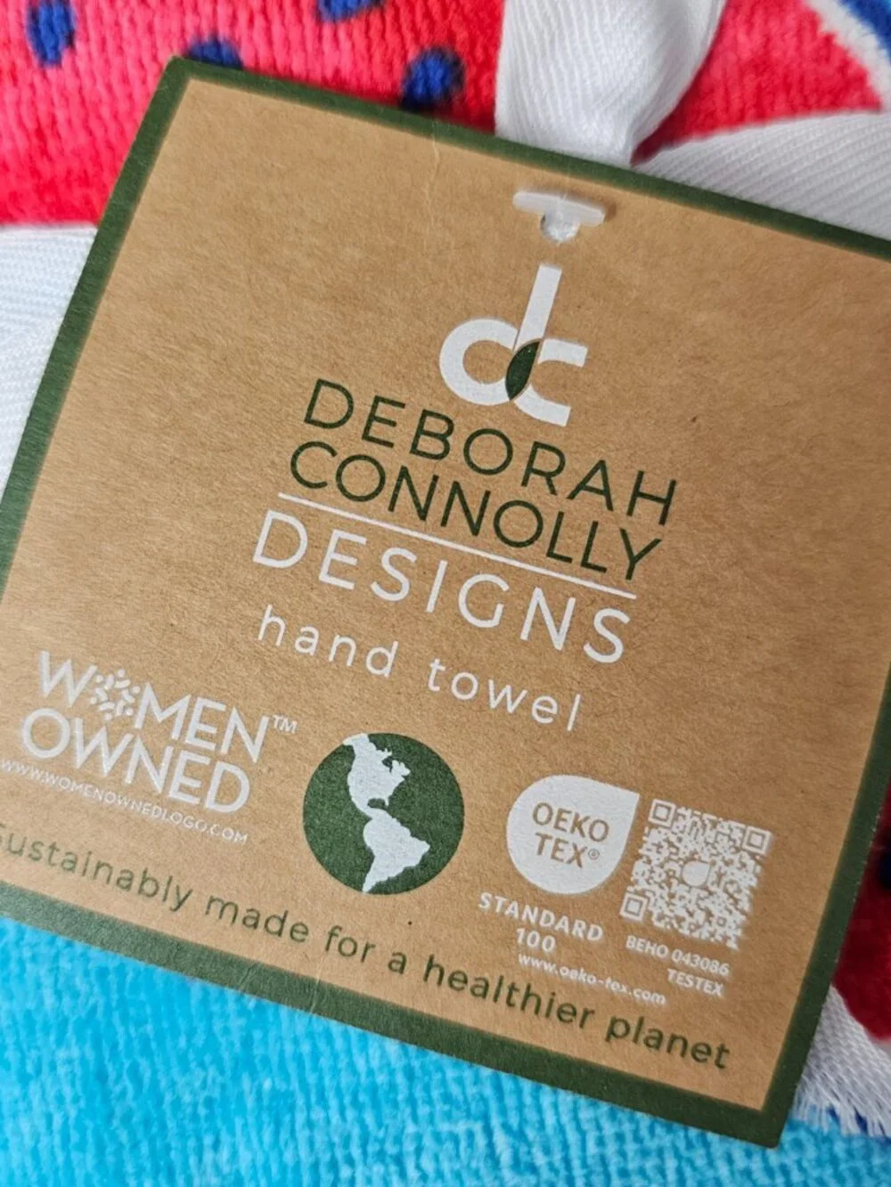Deborah Connolly Hand Towels Blue Embroidered Star Red Plaid Watermelon New 6pc